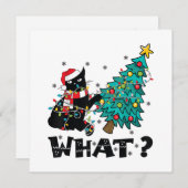 WAS Funny Black Cat Santa Pushing Weihnachtsbaum Dankeskarte (Vorne/Hinten)