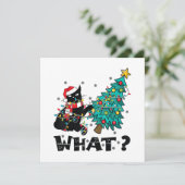 WAS Funny Black Cat Santa Pushing Weihnachtsbaum Dankeskarte (Stehend Vorderseite)