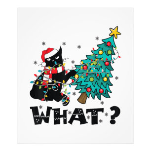 WAS Funny Black Cat Santa Pushing Weihnachtsbaum Fotodruck