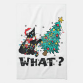 WAS Funny Black Cat Santa Pushing Weihnachtsbaum Geschirrtuch (Vertikal)