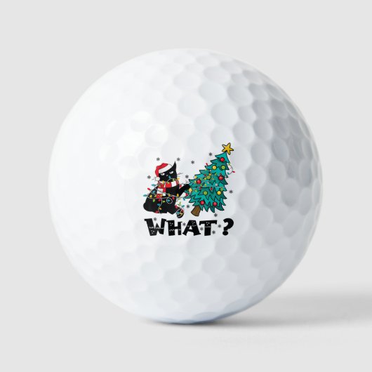 WAS Funny Black Cat Santa Pushing Weihnachtsbaum Golfball (Vorderseite)