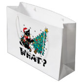 WAS Funny Black Cat Santa Pushing Weihnachtsbaum Große Geschenktüte (Rückseite Schrägansicht)