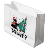 WAS Funny Black Cat Santa Pushing Weihnachtsbaum Große Geschenktüte (Vorderseite Schrägansicht)