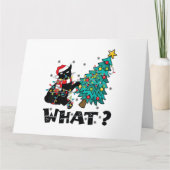 WAS Funny Black Cat Santa Pushing Weihnachtsbaum Karte (Vorderseite)