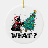 WAS Funny Black Cat Santa Pushing Weihnachtsbaum Keramik Ornament (Hinten)