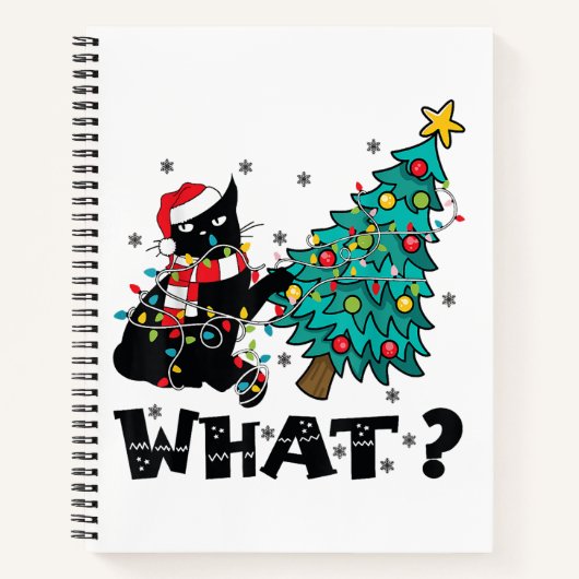 WAS Funny Black Cat Santa Pushing Weihnachtsbaum Notizblock (Vorderseite)