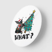 WAS Funny Black Cat Santa Pushing Weihnachtsbaum Runde Wanduhr (Winkel)
