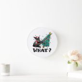 WAS Funny Black Cat Santa Pushing Weihnachtsbaum Runde Wanduhr (Zuhause)
