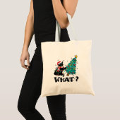 WAS Funny Black Cat Santa Pushing Weihnachtsbaum Tragetasche (Vorderseite (Produkt))