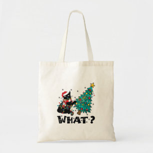 WAS Funny Black Cat Santa Pushing Weihnachtsbaum Tragetasche