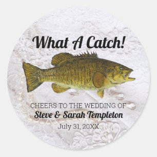 Was für ein Fang, der die Gastgeschenk Hochzeit de Runder Aufkleber