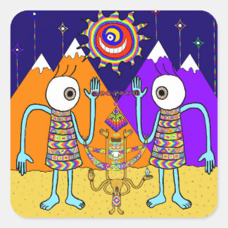 Was für ein farbenfroher Weltaufkleber (Platz) Quadratischer Aufkleber