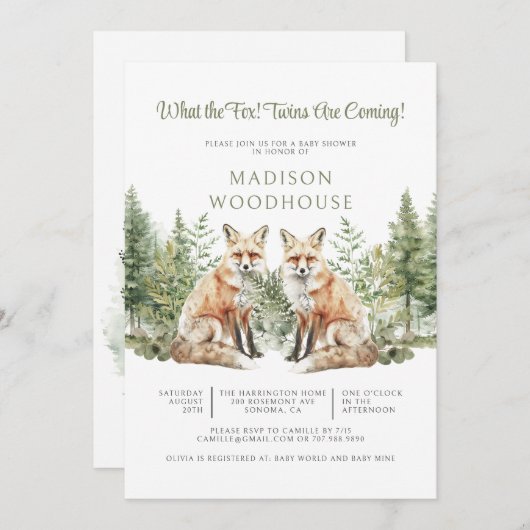 Was für ein Fuchs! Einladung von Twins Baby Shower (Vorne/Hinten)