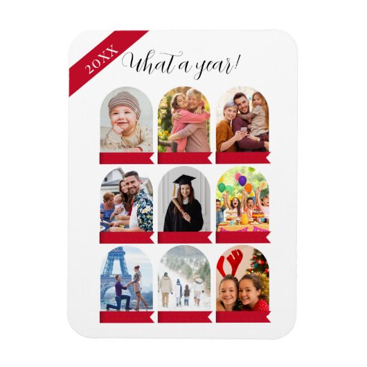 Was für ein Jahr, 9 Foto Collage Holiday Card Magnet (Vertikal)