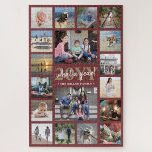 Was für ein Jahr Familienfoto-Collage Burgunderrot Puzzle