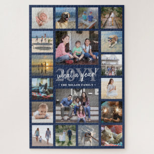 Was für ein Jahr Familienfoto-Collage Navy Blau Ur Puzzle