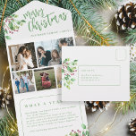 Was für ein Jahr Foto botanisches Blattwerk Weihna All In One Einladung<br><div class="desc">Modernes,  elegantes,  handgeschriebenes,  gebürstetes,  grünes Kalligrafieschrift mit 5 Familienkollektionen dreimal im Rezensionsjahr mit individuellem personalisierten Text auf beiden Seiten mit grünen,  botanischen Blättern mit Heiligen Beeren.</div>
