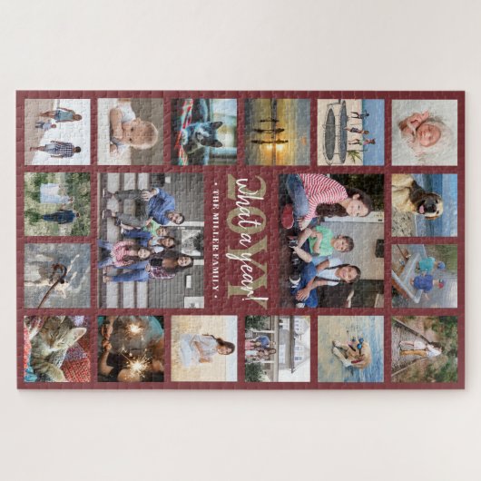 Was für ein Jahr Foto Collage Familie Burgundy Red Puzzle (Horizontal)