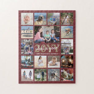 Was für ein Jahr Foto Collage Familie Burgundy Red Puzzle