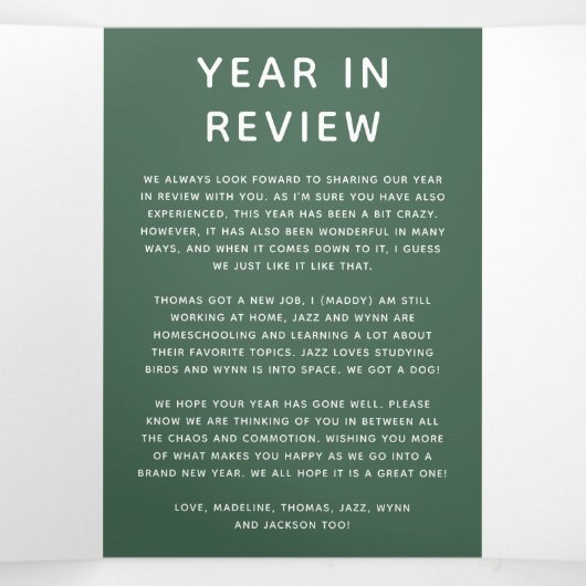 Was für ein Jahr Foto Jahr für grüne Überprüfung Dreifach Gefaltete Urlaubskarte (Innenseite Mitte)