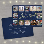 Was für ein Jahr! Navy Blue 12 Foto Collage & Capt Folien Feiertagskarte<br><div class="desc">Was für ein Jahr zu erinnern! Senden Sie stilvolle fröhliche Grüße und teilen Sie 12 Ihrer Lieblingsfotos mit einer individuellen 12x18-Foto-Collage blau und goldfarben Folie Urlaubskarte. Der Text auf diesem Template ist einfach zu personalisieren und enthält alle Formulierungen wie Frohe Weihnachten, glückliche Feiertage, Frohe Festtage, Neujahrsjubiläen usw. (IMAGE PLACEMENT TIP:...</div>