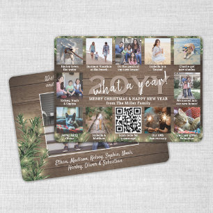 Was für ein Jahr! QR Code 12 Foto Holz, Kiefer & L Feiertagskarte