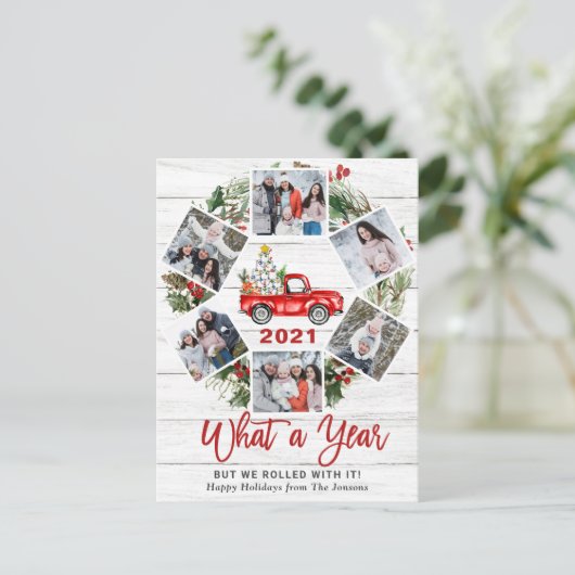 Was für ein Jahr Weihnachten Red Farm LKW 6 Foto Postkarte (Stehend Vorderseite)