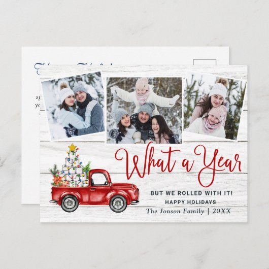 Was für ein Jahr Weihnachten Red Farm Truck Foto Postkarte (Vorne/Hinten)