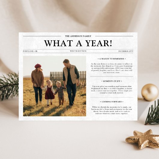 Was für ein Jahr Zeitung Familie Weihnachten Foto