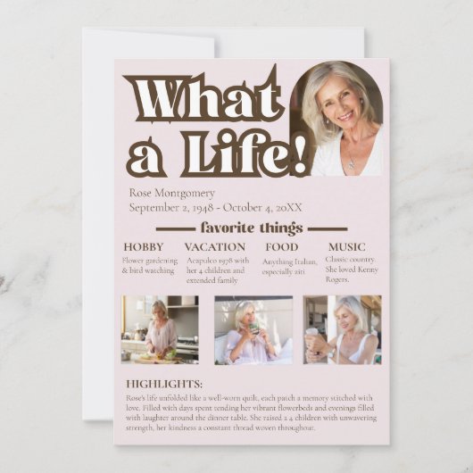 Was für ein Leben in Erinnerung an die Geschichte Einladung (Vorderseite)