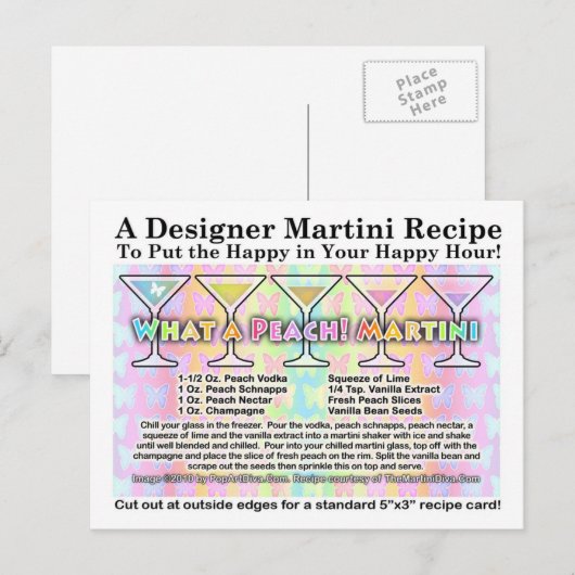 Was für ein Pfirsich! Spring Martini Rezept Karte (Vorne/Hinten)
