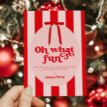 Was für ein Spaß Rosa Retro Feiertagskarte<br><div class="desc">"Oh What Fun" Red Pink Stripes Holiday Card im modernen Retro-Stil</div>