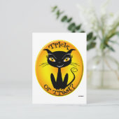 Was für ein Trick oder eine Behandlung? Katze Postkarte (Stehend Vorderseite)
