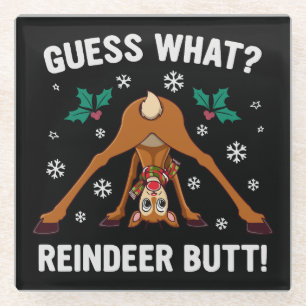 Was für ein Weihnachtswitz über das Rentierhintern Glasuntersetzer