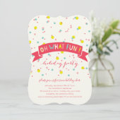 Was für eine lustige farbenfrohe Confetti-Feier Einladung (Stehend Vorderseite)