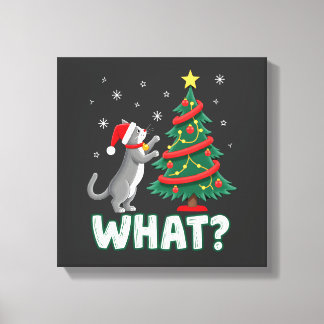 Was für eine lustige Katze schiebt den Weihnachtsb Leinwanddruck