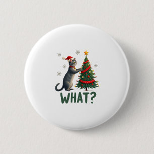 Was für eine lustige Katze schiebt Weihnachtsbaum Button