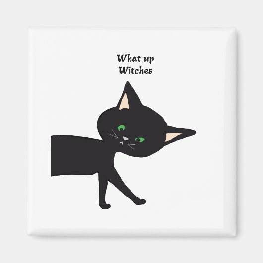 Was für Hexen! Funny Black Cat mit grünen Augen Magnet (Vorne)