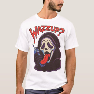Was geht los Gruseliger Geist am Telefonanruf Froh T-Shirt