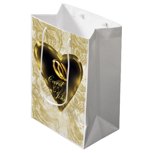 Was Gott zusammen die Hochzeit (Gold) zusammengese Mittlere Geschenktüte (Vorderseite Schrägansicht)