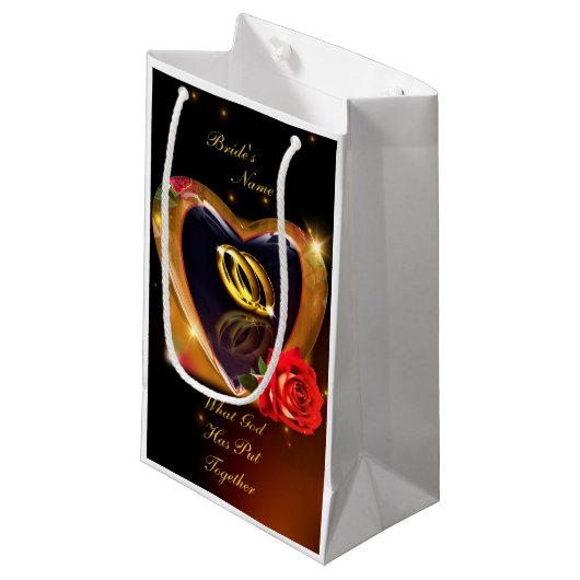 Was Gott zusammengestellt hat Hochzeit (Gold & Sch Kleine Geschenktüte (Vorderseite Schrägansicht)