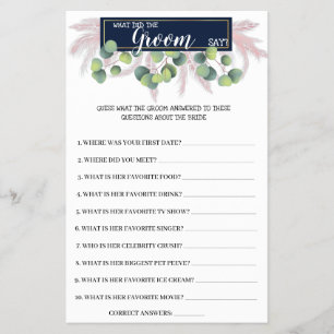 Was Groom sagt Pampas Grass BridalShower Game Card Flyer