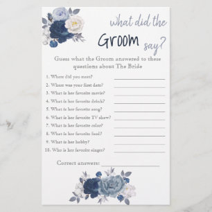 Was hat der Groom gesagt? Blauer Blume Duschspiel Flyer