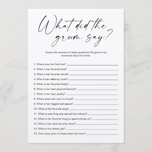 Was hat der Groom gesagt, Brautparty-Spiel Programm (Vorderseite)