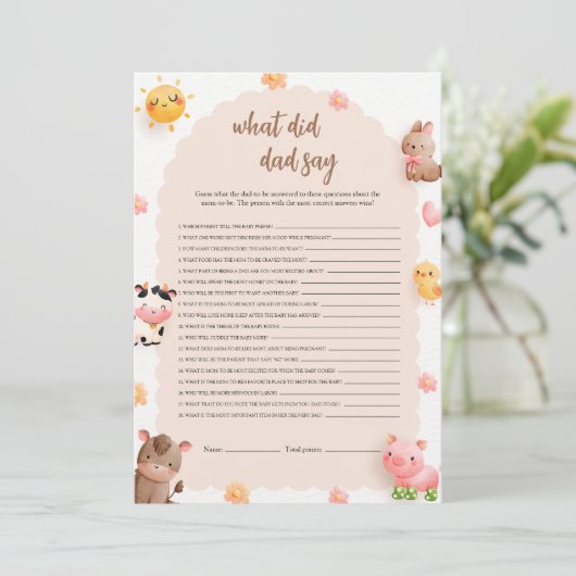 Was hat der Vater mit der Babydusche-Spielkarte ge Einladung (Stehend Vorderseite)