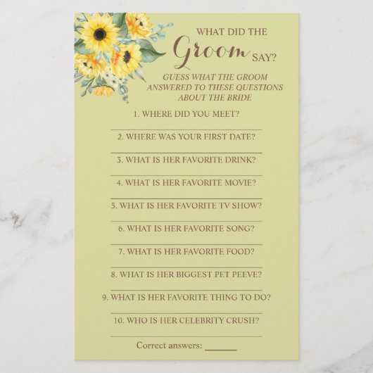 Was hat die Groom Say Brautparty Game Card Fliegen Flyer (Vorne)