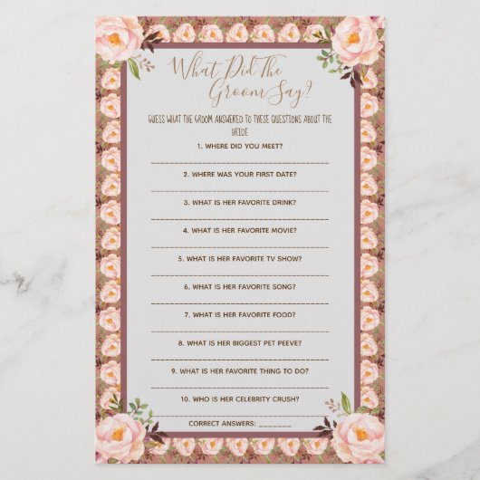 Was hat die Groom Say Brautparty Game Card gemacht Flyer (Vorne)