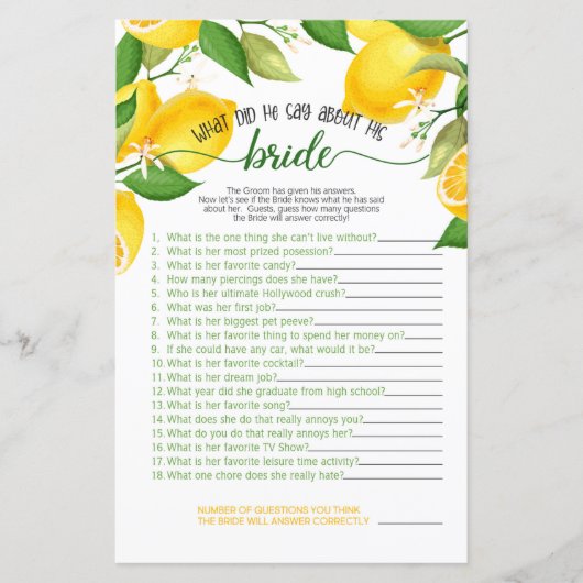 Was hat er über sein Brautspiel gesagt - Lemon (Vorderseite)