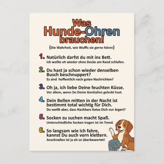 "Was Hundeohren brauchen"-Postkarte Postkarte (Vorderseite)