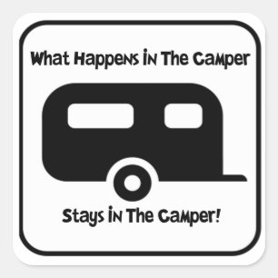 Was im Camper passiert... Quadratischer Aufkleber